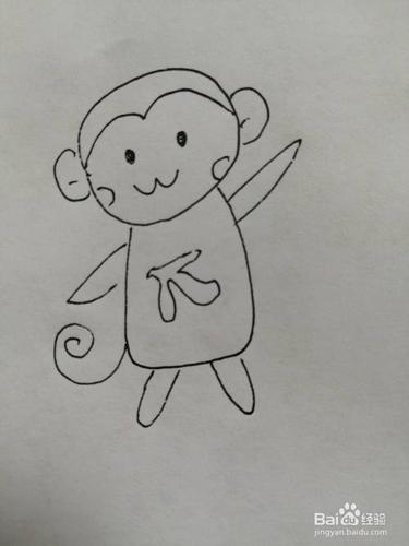 第七步,最后把可爱的小猴子的尾巴画出来.可爱的小猴子就画好了.