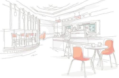 手绘线条 咖啡厅室内图片