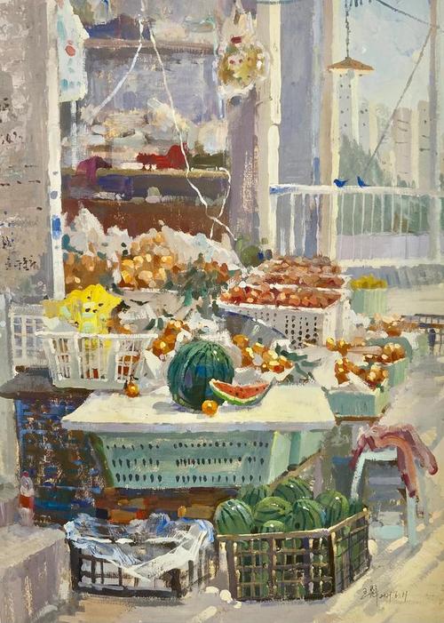 场景色彩水果摊的画法合集构图色调