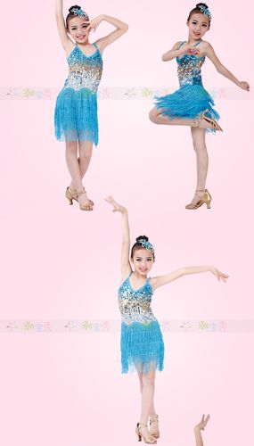绚萌 拉丁舞表演服装女童拉丁舞裙短袖儿童练功服舞蹈
