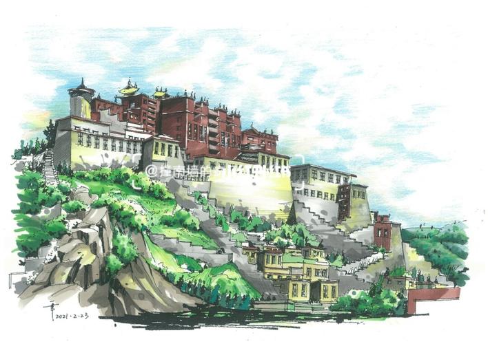 手绘布达拉宫_手绘_建筑_建筑手绘_文化_绘画
