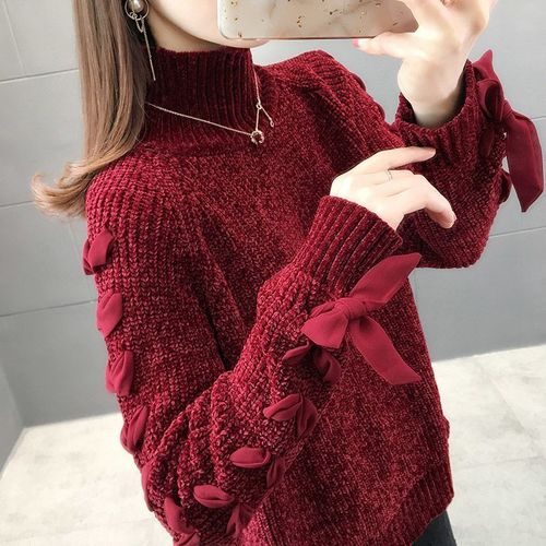 女士高领雪尼尔毛衣女新款秋冬加厚金丝绒粗线宽松打底针织衫sn5439