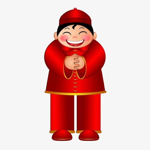 喜庆拜年的卡通男生简图
