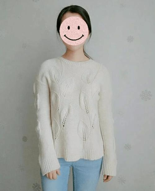 女士棒针落肩宽松款叶子套头毛衣(附图解)