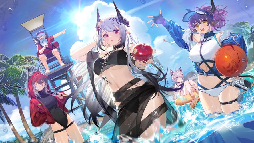 明日方舟去水印泥岩红铸铁苏苏洛孑泳装宣传图