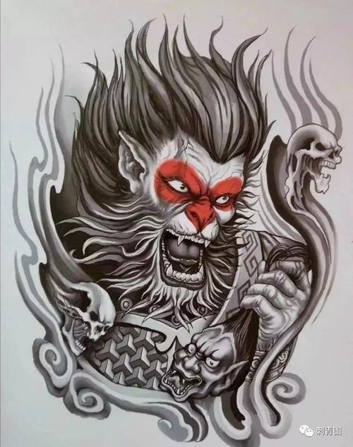 猴子纹身图案 孙悟空纹身手稿 大圣纹身素材 孙行者纹身 精选图集 新