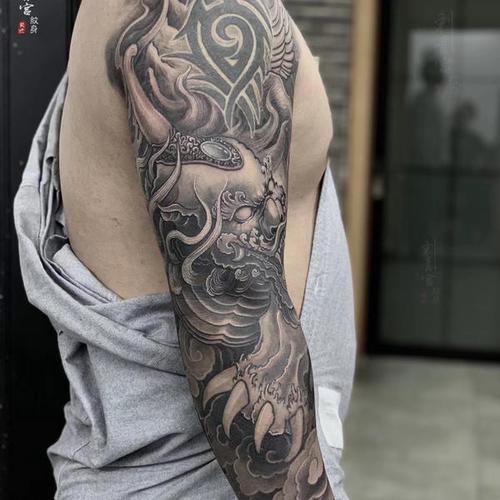 貔貅 花臂完成 承载者想要_纹身吧社区 - 纹身大咖