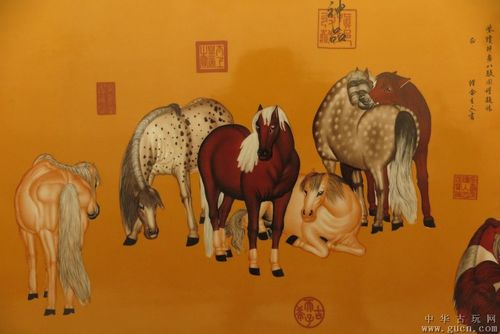 郎世宁恭绘八骏马瓷板画