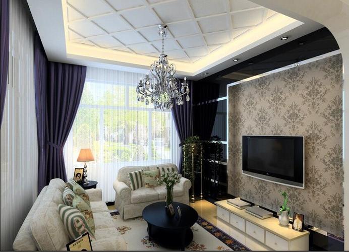 总站装修效果图 > 鄂尔多斯泰恒·福满园35平米小户型客厅菱形吊顶