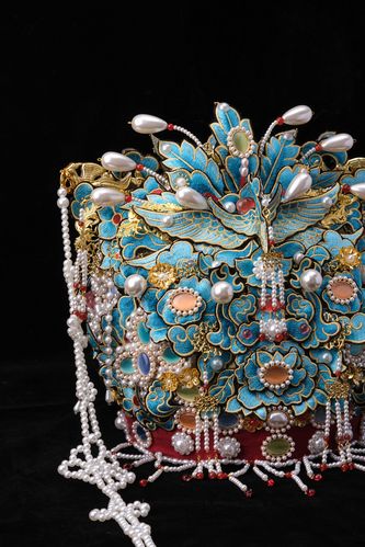 凤冠听月小筑霜翎阁绣花仿点翠正凤明制汉新娘项链