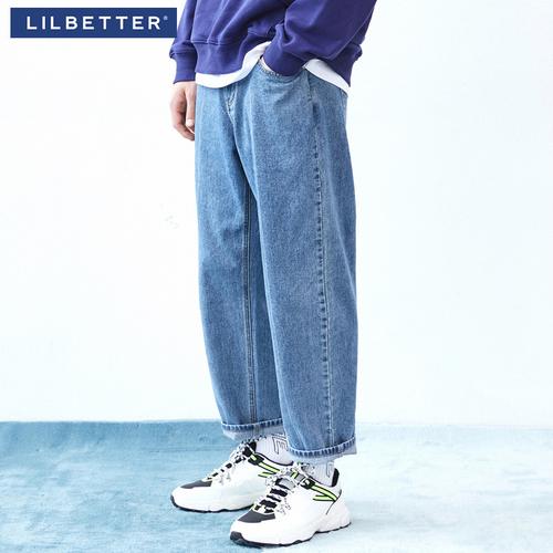 lilbetter男士牛仔裤宽松直筒裤潮牌秋季阔腿裤男生长裤港风裤子视频