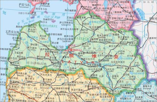 拉脱维亚地图中英文对照版全图