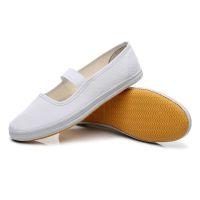 女士帆布鞋白色绣花舞蹈鞋学生体操鞋表演鞋软底休闲松紧带小白鞋问答