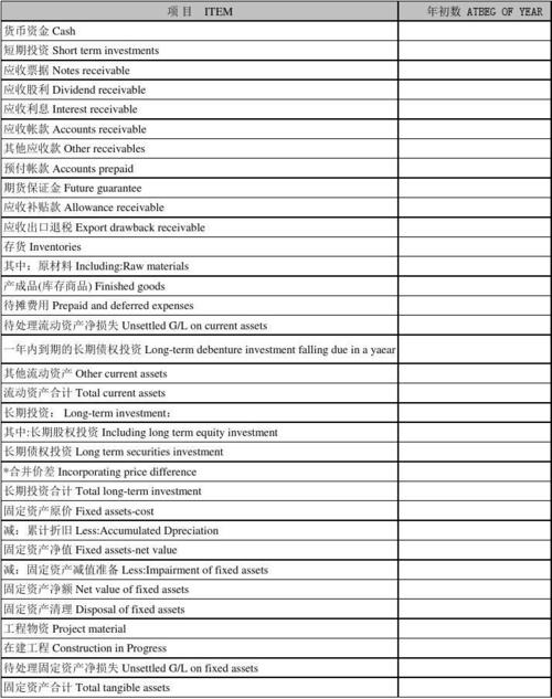 资产负债表中英文-模版