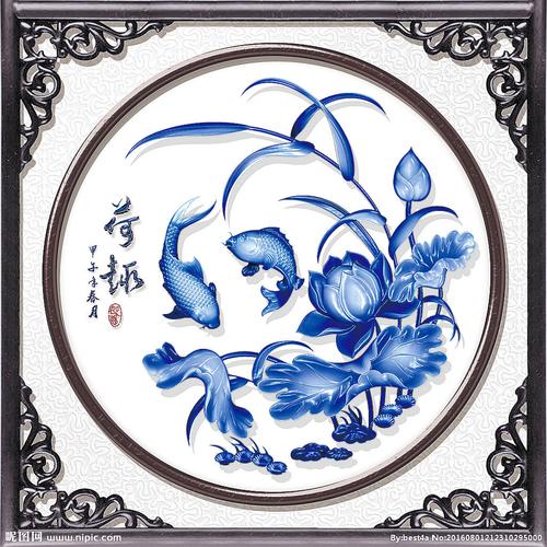 中式传统花卉青花装饰画图片