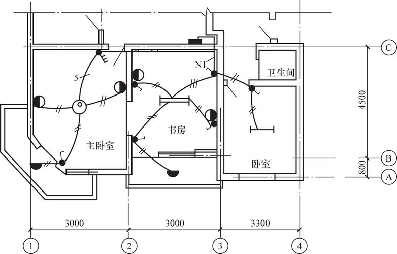 图片 配电工程 正文  照明平面图与剖面图对照(a) 直接接线法平面布置