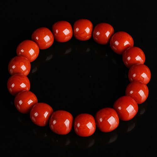 【老型柿子红手串】58.73克精品南红玛瑙老型珠手链13.2-13.6mm