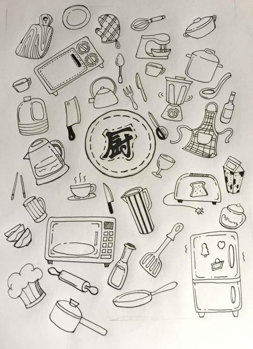 求厨房简笔画一组厨房用品锅碗瓢盆简笔画图片简笔画关键词  厨房简笔