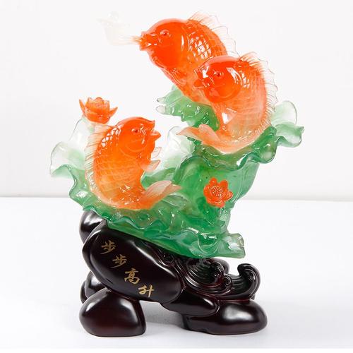 树脂仿玉步步高升鱼招财家居工艺品摆件 厂家直销商务工艺礼品