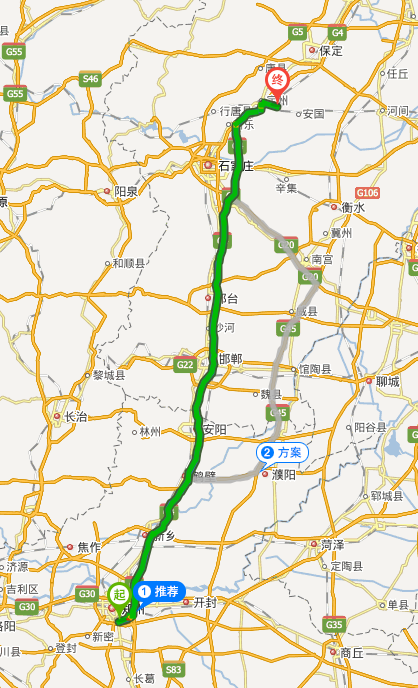 从郑州107国道至河北保定市东亭镇的路线