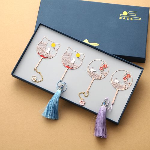 屋顶上的猫团扇书签金属刻字文艺中国风故宫文创古典节新年礼品