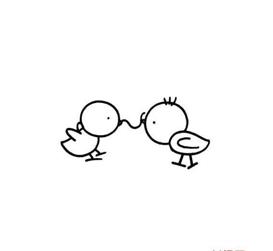 怎样画两只小鸡吃虫子的简笔画法