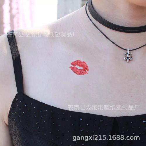 厂家现货嘴唇纹身贴口吻唇印纹身 批发定制粉色红色