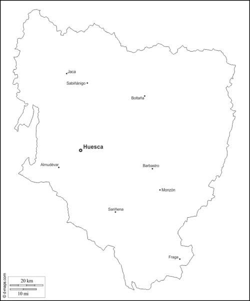 欧洲 西班牙 韦斯卡 大纲, 主要城市, 名称 白色 地图 韦斯卡 (西班牙