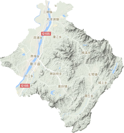 新干县高清地形地图,新干县高清谷歌地形地图