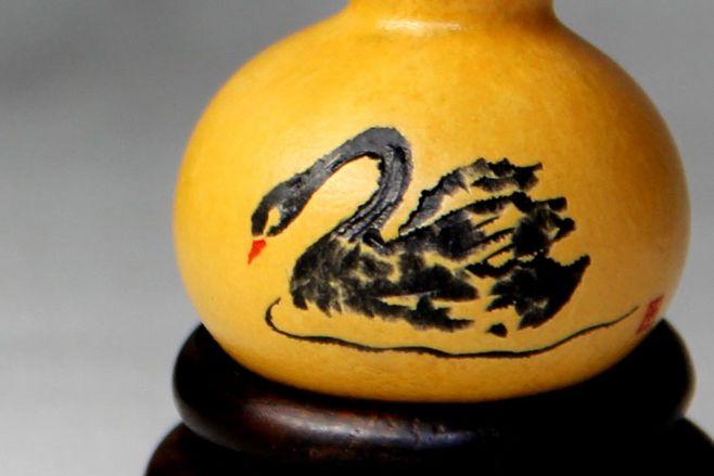 天鹅天然文玩小葫芦手捻雕刻绘非烫烙压花画无二潮品收藏精品摆件