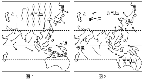 读"亚洲东部和南部1月,7月的季风图",回答问题.
