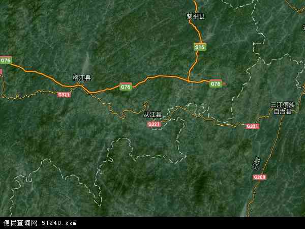 中国贵州省黔东南苗族侗族自治州从江县地图(卫星地图)