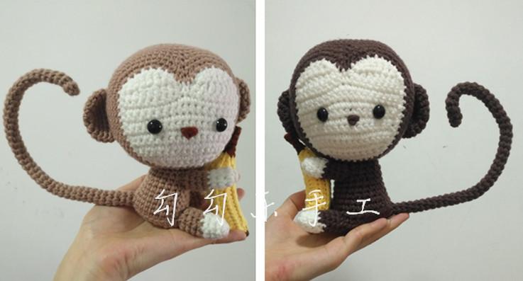 勾勾乐 钩针编织毛线玩偶娃娃 手工材料包 小猴子抱香蕉 包邮