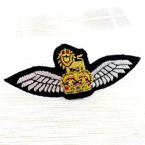 进口手工金属丝刺绣英国空军勋章婚礼礼服银色翅膀皇冠徽章布贴