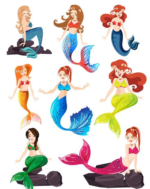 免扣· 矢量 · 样机 矢量人物 矢量美女 > 8款卡通美人鱼   