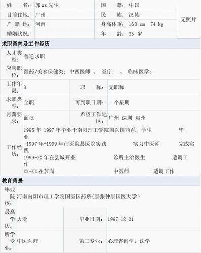 医生个人简历表