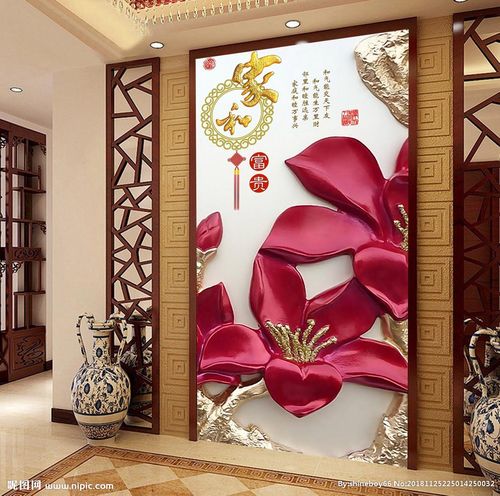 家和富贵彩雕玉兰花玄关图片