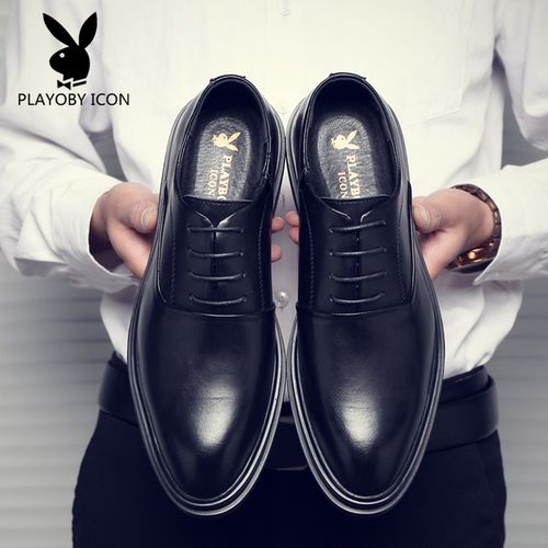 购客男商务正装 皮鞋 花花公子icon皮鞋 英伦休闲夏季透气内增高黑色