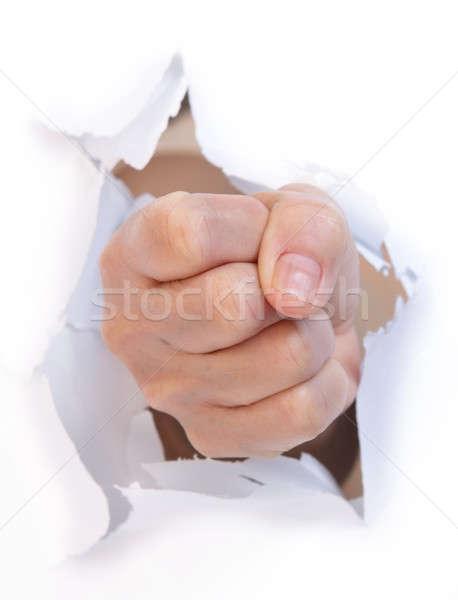 商业照片: 拳头 ·纸·手·墙· 男子 ·白