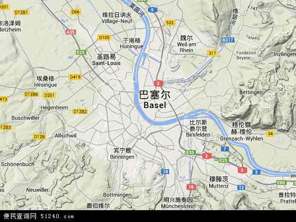 巴塞尔城市地形地图