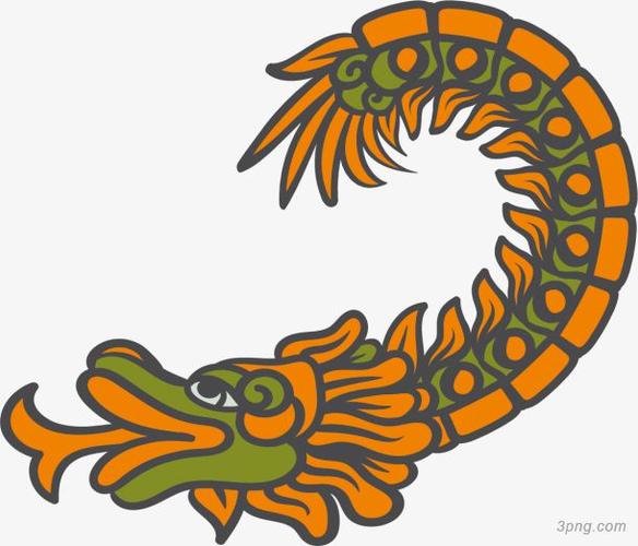 蛇尾手绘风格矢量羽蛇神png素材透明免抠图片-装饰效果