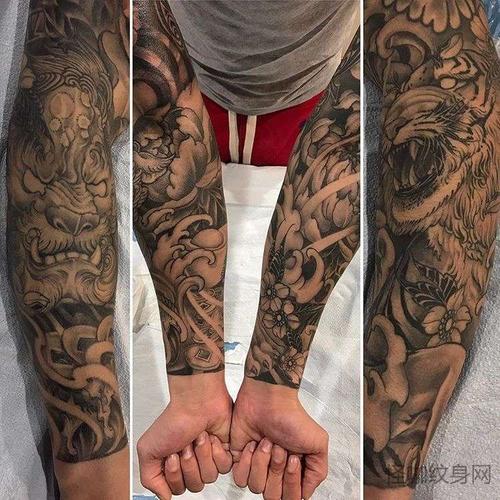 新传统小臂唐狮纹身图案