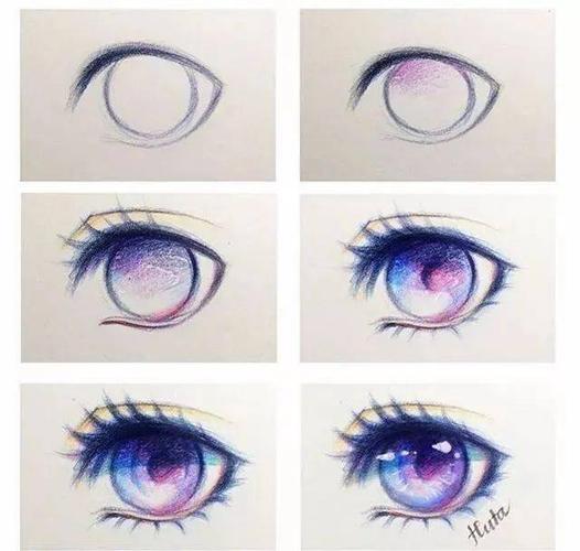 彩铅教程步骤图 | 几组二次元眼睛步骤