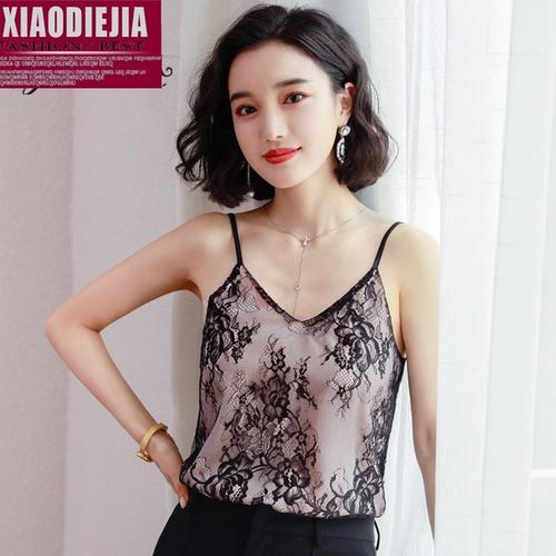 购客宽松外穿蕾丝绸缎小背心女夏外搭小吊带潮短款 设计感v领上衣韩版