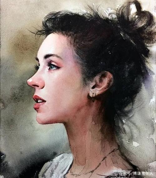 温柔的眼神——j.hunsung漂亮的女生水彩肖像画作品