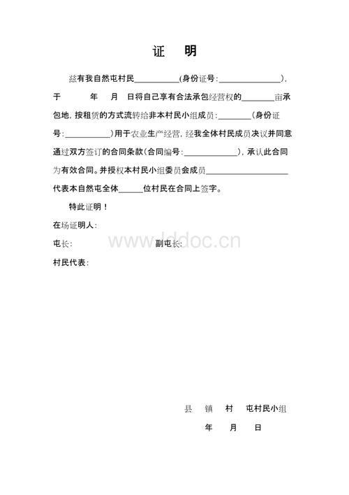 农村集体土地流转村民小组证明.doc