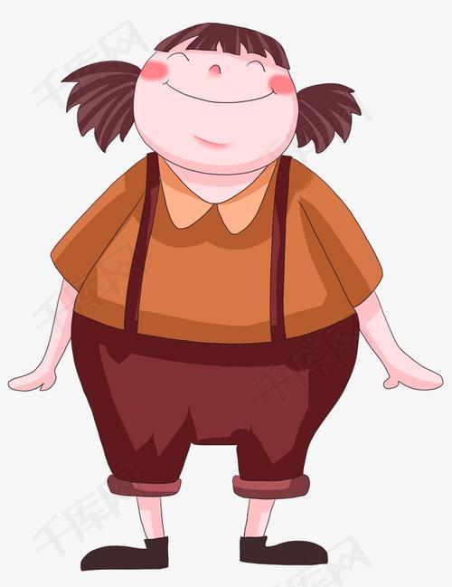 手绘可爱胖女孩高高兴兴
