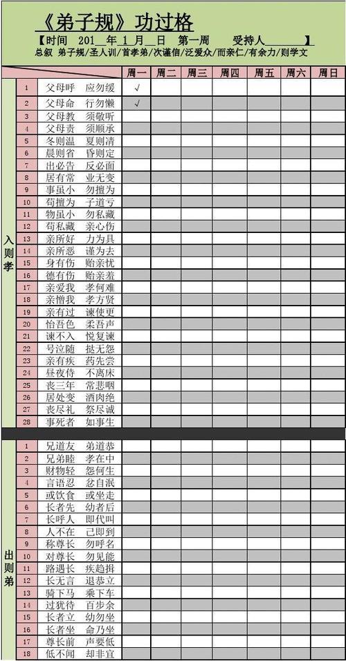 《弟子规》功过格【2016年制作-涵盖全年365天】