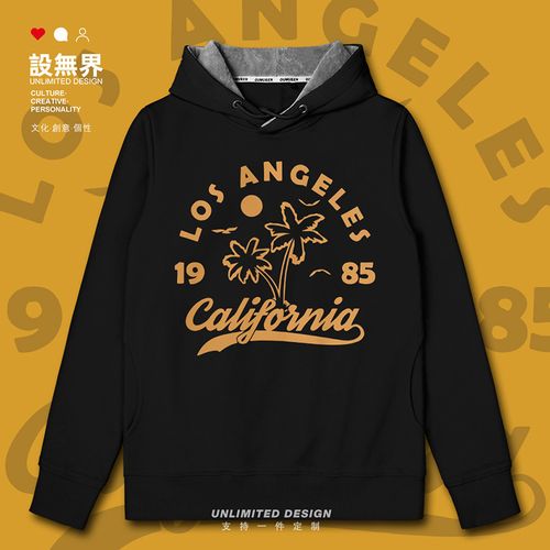 设无界 加州california沿海风景椰树连帽卫衣男女个性运动秋衣服