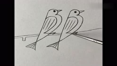 简笔画:用两个123画一对比翼鸟,好事成双!这铅笔活了!